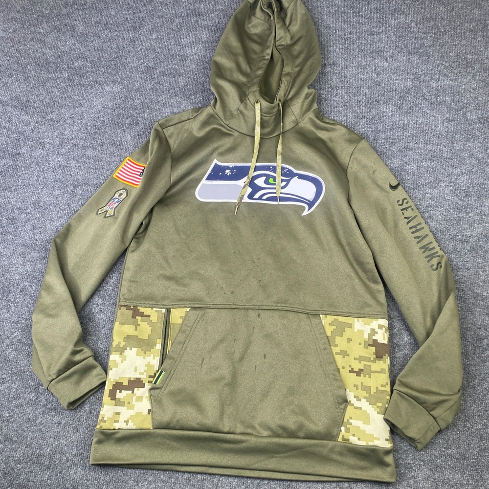 Nike Seattle Seahawks Salute to Service Therma-FIT Hoodie Olive Green Small